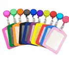 Pack of 10 Leather ID Badge Card Holder with Retractable ID Badge Reel