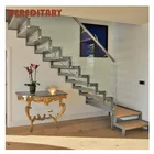 High quality mono stringer glass straight staircase kits interior wood modular stairs