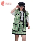Factory direct fashion green Plaid Plus Size Vest Waistcoat and Skirt Women Clothing Two Piece Sets