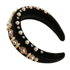 Hair Accessories Korean Velvet Wide Headband Handmade Black Alice Band With Pearl