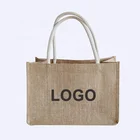 Natural burlap blank tote bag eco-friendly tote bag reusable jute shopping bag with cotton handle customized logo