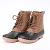 Women's Lace Up Two Tone Combat Style Calf Rain Duck Boots
