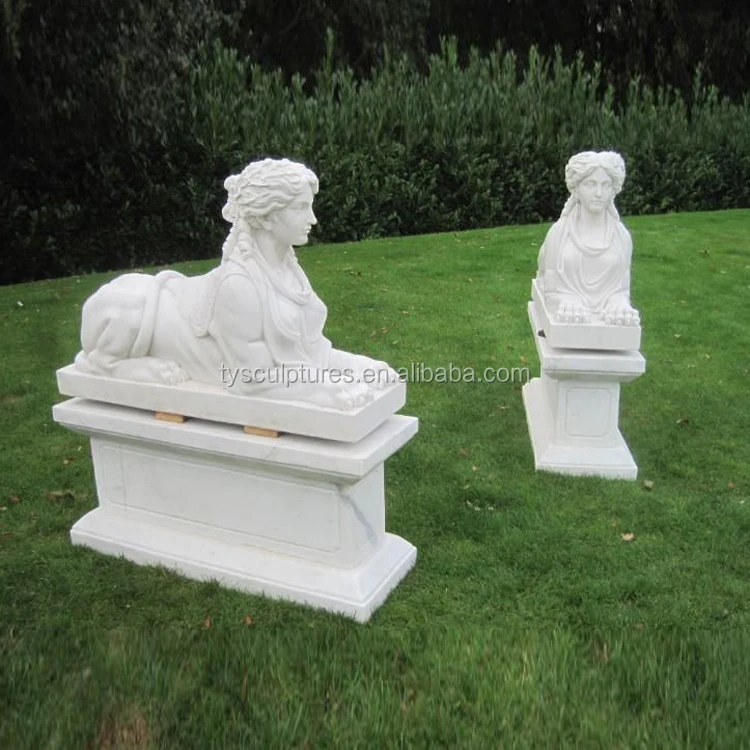 Egyptian statue outdoor sone white marble life size sphinx sculpture