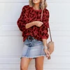 Autumn New Women Leopard Print Jacquard Lantern Sleeve Knit Pullover Sweater