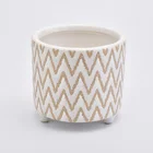 Pink Geometric Pattern Candle Ceramic Holders With Foot