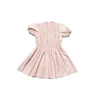 Dress 2021 Children's Palace Retro Leather Dress Round Neck Half Sleeve Pleated PU Leather Dress