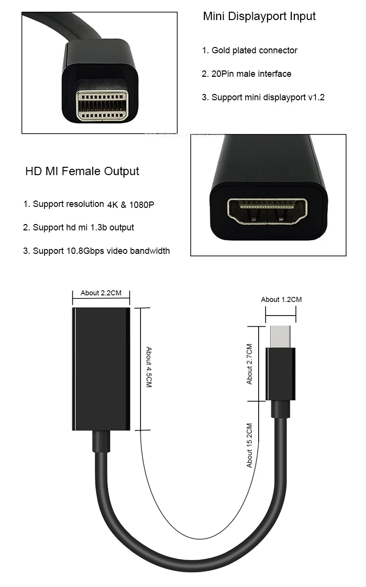 Mini DP to HD-MI Adapter Cable DisplayPort Converter Connector for Apple Mac Macbook Pro Air Notebook - ANKUX.COM