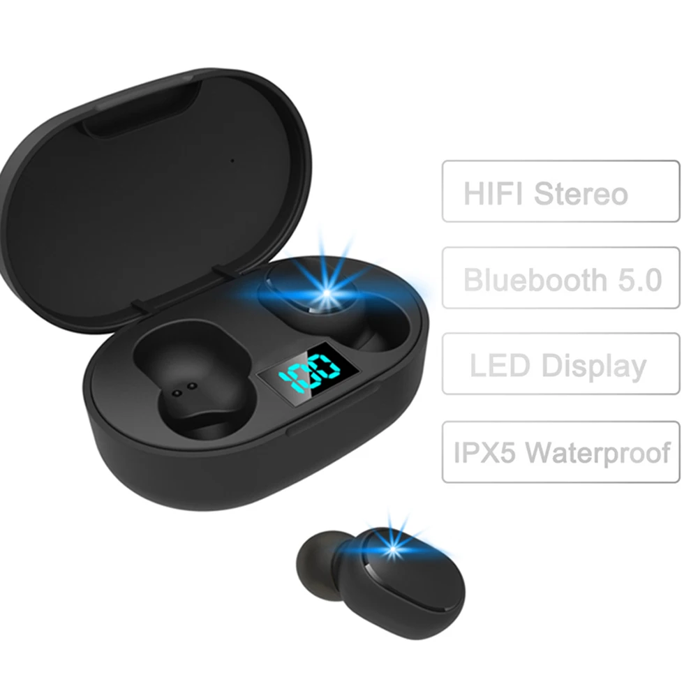 LCD Display E6S TWS Wireless Earbuds 3D Stereo Mini Bluetooth Earphone 5.0 Sports Waterproof Headset Airdot for Xiaomi Redmi - ANKUX.COM