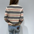 Latest Girls Sweater 100% Wool Tops Lady Fashion Colorful Stripe Latest Style Girls Stylish Knitted Women Sweater