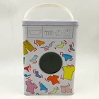 washing machine shape laundry powder storage box packaging metal tin with plastic handle and body window