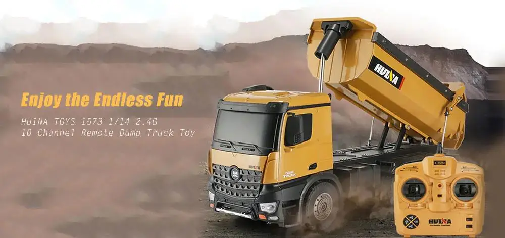 HUINA 1573 1/14 10CH Alloy RC Dump Trucks Engineering Construction Car Remote Control Vehicle Toy RTR RC Truck Gift for Boy