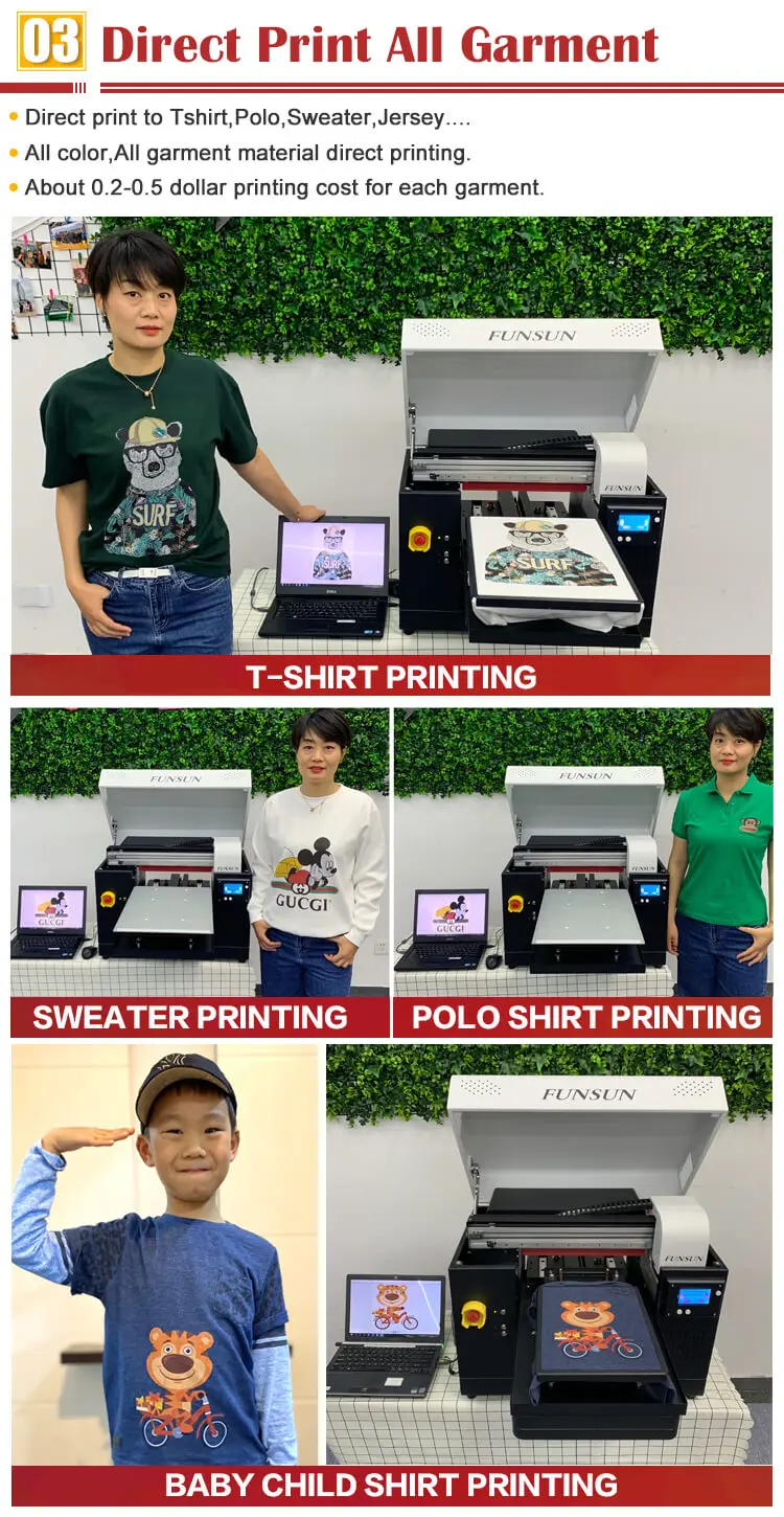 FUNSUN Advanced A3 DTG printer digital direct to textile printer t-shirt silk wool cotton cloth fabric garment printing machine