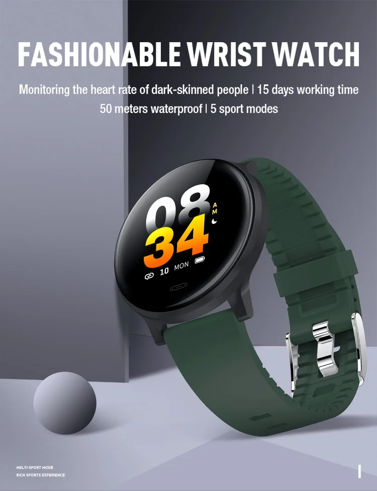 Ip68 Fitness Cavosmart V15C New Bluetooth 5.0 Round Smart Watch Sport Waterproof Band Smart Heart Rate Monitor