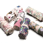 Canvas Pencil Roll Wrap Pen Bag Pencil Roll Up Pencil Case Holder Colored Printing for Sketch
