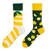 Wholesale women trendy funny cartoon asymmetry pattern cotton socks men's mid calf sock