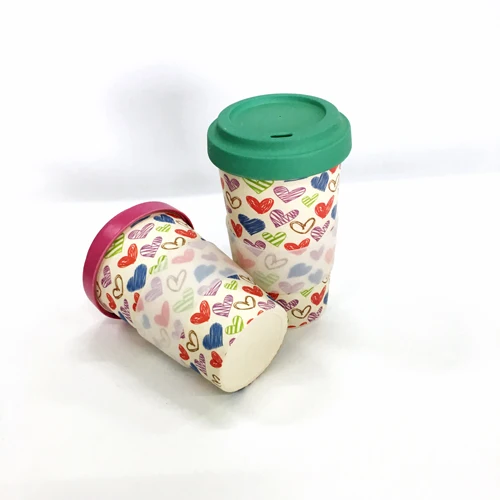 Silicone Lid and Grip Bamboo Fiber Reuzible Coffee Cup