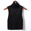 Sleeveless black pullover with high collar Lady's sleeveless sweater