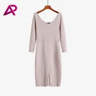 Best Seller Lady Elegant Ankle-length Pink Long Sleeve O-Neck Wearing Hip Women Sweater Knit Dresses