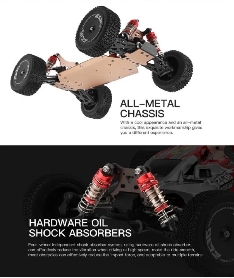 New Arrival 4Wd Alloy 60Km/H High Speed Rc Buggy Electric Car Metal Car 1:14 Wltoys Upgrade Metal l 144001 (7)