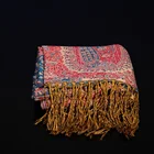 Tibetan style embroidered handicraft tassel cotton hemp lady's multi-purpose women pashmina christmas shawl scarf