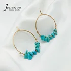 Gold Turquoise Simple Jewelry 18K Gold Plated Earring 25mm Hoop Turquoise Beads Earrings