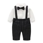 Spring Cotton Gentleman Baby Boys Clothing Sets infant Plain Long Sleeve Bow tie Shirt Rompers Suspenders Pants 2pcs suit