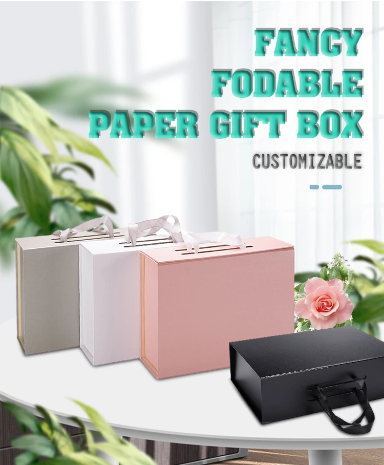Recyclable portable in stock magnetic foldable gift paper packaging boxes