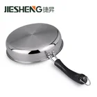 Even Heating Chef's Flat Panci Frying Skillet Stainless Steel Deep Saute Pan with Bakelite Handle