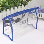 Clear Transparent Portable Blue Makeup Pouch Small PVC Zipper Cosmetic Toiletry Bag