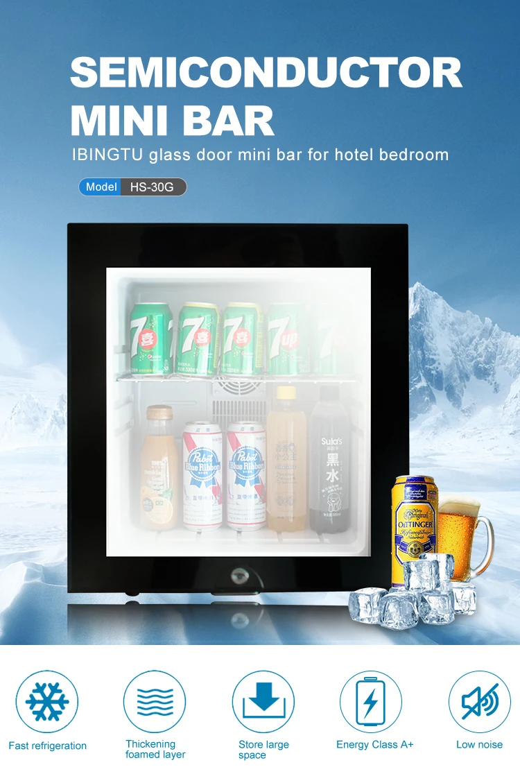 Custom hotel guest room supplies mini fridge with glass door for room frigobar