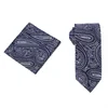 Mens Blue Microfiber Paisley Tie Set with Gift Box Best Mens Jacquard Woven Necktie Pocket Square Cufflinks Set