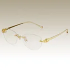 Luxurious Rimless Frames Glasses Manufacturer 9Kt Solid Gold Metal Optical Frame for Custom