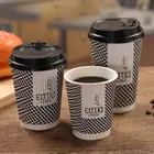 Custom portable printed disposable double wall paper coffee cups with lids