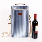 Custom Striped Insulated 2 Bottle Travel Padded Insulated Wine Carrier Bag Wine Carrying Cooler Tote with Handle