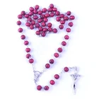 Fashion Rose Scented Silver Chain Cheap Religious Rosaries with Jesus Cross Pendant Catholic Crucifix Wood Bead Rosary Necklace