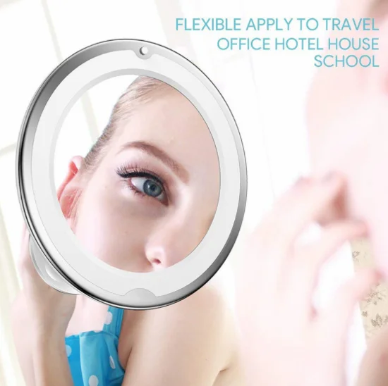 Flexible Gooseneck 10x Magnifying Mirror Bathroom Suction Cup Led Vanity Makeup mirror With LED Lights