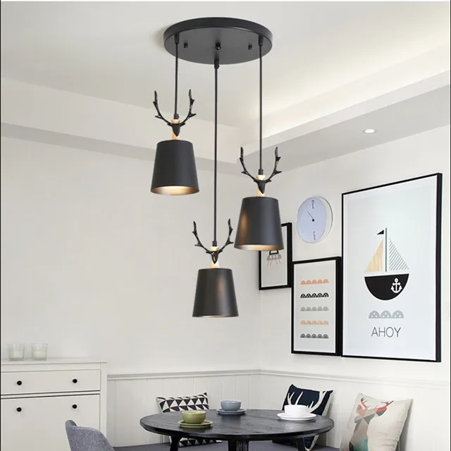 Nordic restaurant chandelier three-head simple modern dining room lamps study bedroom cafe creative personality antler lamps