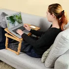 SONGMICS Cooling Adjustable Breakfast Bed Tray Table Laptop Bamboo Folding Computer Desk with Drawer