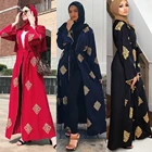 Zakiyyah LR316 Islamic Clothing Shop Hot Selling Fashion Kimono Robe Open Abaya Muslim Dress Gold Geometric Pattern