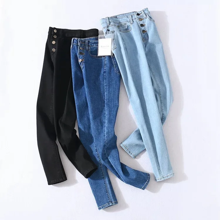 OEM Custom Factory Stretched Skinny Trousers Denim Fabric High Waist Women Jeans