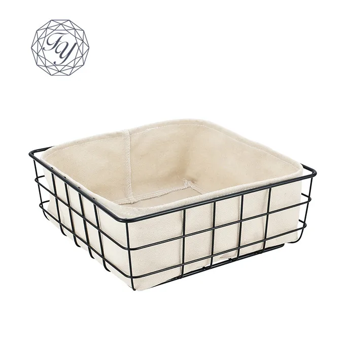 square removablemetal wire bread basket with canvas fabric liner