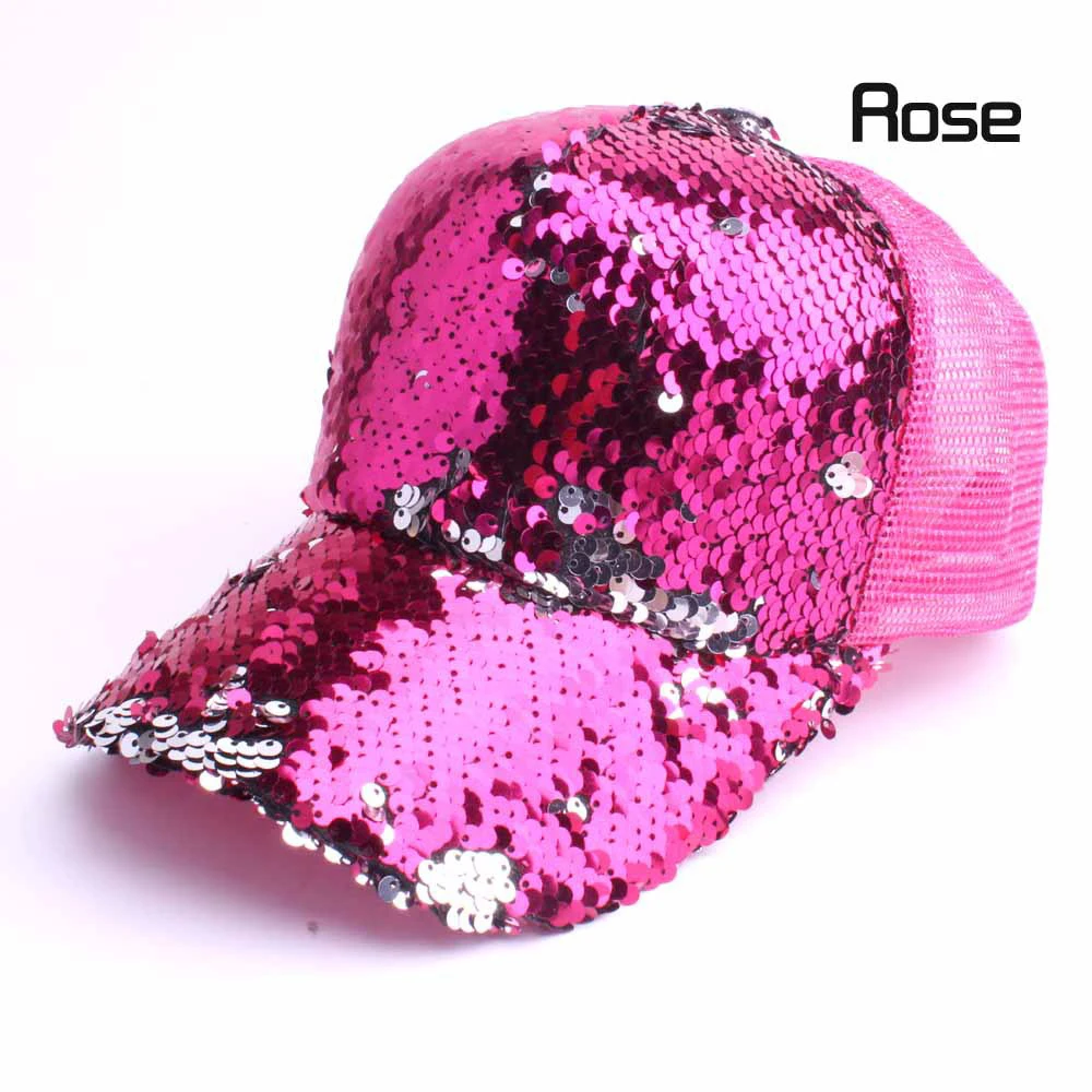 2019 Glitter Ponytail Baseball Cap Messy Bun Dad Hats For Women Sequins Shine Summer Mesh Trucker Hat Snapback Hip Hop Caps