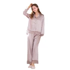 Night Dress Red Satin Women Long Sleeve Two Piece Pajamas Sets Womens Sleepwear And Lingerie