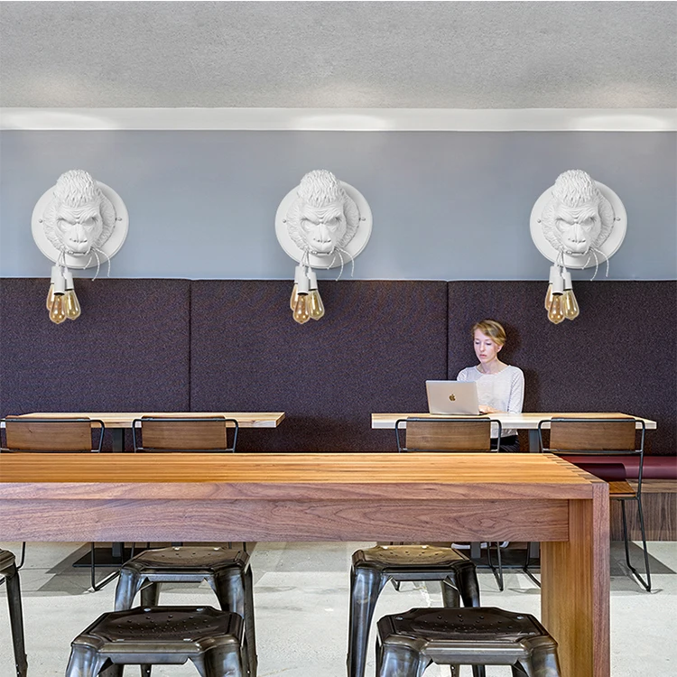 Decorative gorilla statue animal wall led light for restaurant hotel coffee shop bar wall lamp
