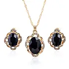 Amazon Hot Fashion Bride Korean Ellipse Black Gem Jewelry Pendant Earrings Necklace Set