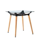 Panel Wood Table Round Glass Top Dining Table With Beech Wood Leg