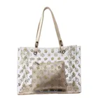 Transparent shoulder bag shopping tote pu cosmetic bag set black makeup pouch clear pvc beach bag