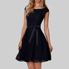 club dresses women black boat neck v back bow tie belt lace tulle cap sleeve mother of the bride dress short tank