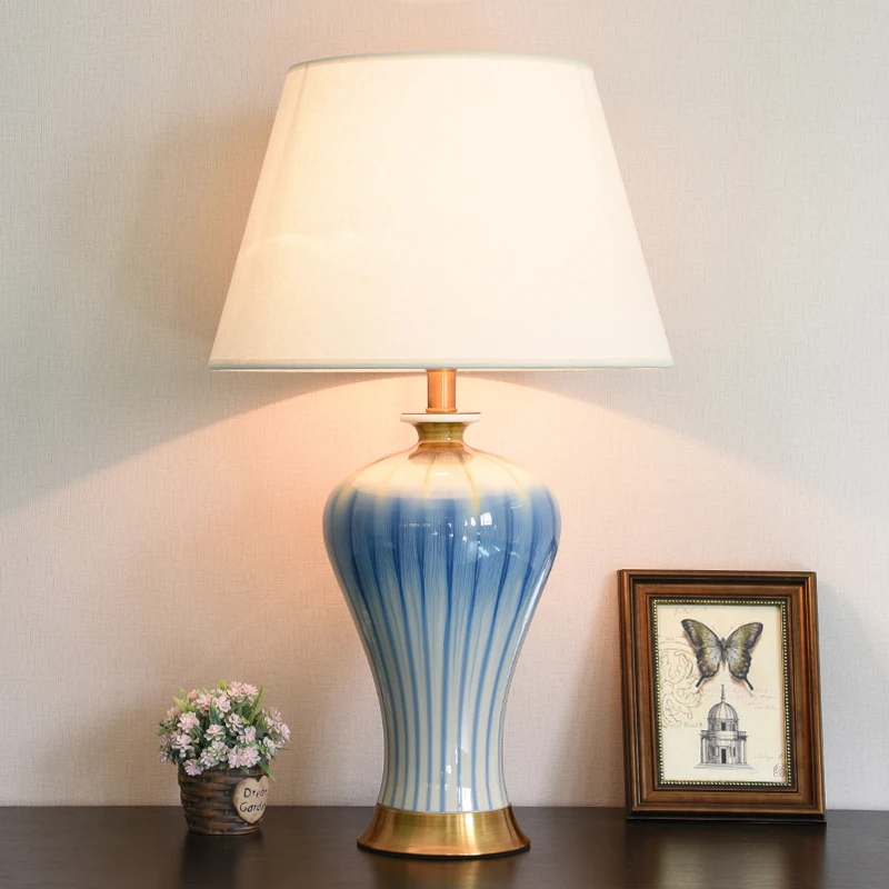 Chinese ceramic vase blue ceramic table lamp American desk light
