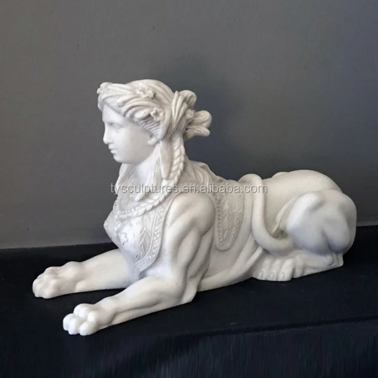 Egyptian statue outdoor sone white marble life size sphinx sculpture